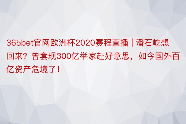 365bet官网欧洲杯2020赛程直播 | 潘石屹想回来？曾套现300亿举家赴好意思，如今国外百亿资产危境了！