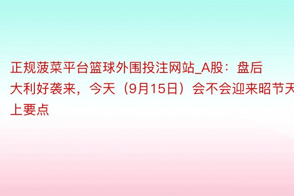 正规菠菜平台篮球外围投注网站_A股：盘后大利好袭来，今天（9月15日）会不会迎来昭节天？上要点