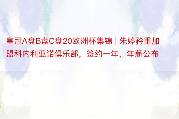皇冠A盘B盘C盘20欧洲杯集锦 | 朱婷矜重加盟科内利亚诺俱乐部，签约一年，年薪公布